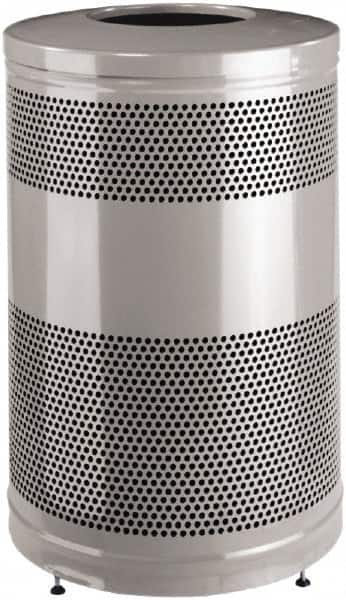 Rubbermaid - 51 Gal Silver Round Decorative Waste Receptacle With Top - Steel, 902mm High - Makers Industrial Supply