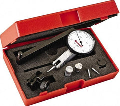 Starrett - 0.03 Inch Range, 0.0005 Inch Dial Graduation, Horizontal Dial Test Indicator - 1-9/16 Inch White Dial, 0-15-0 Dial Reading - Makers Industrial Supply