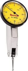 Starrett - 0.8 mm Range, 0.01 mm Dial Graduation, Horizontal Dial Test Indicator - 1-1/4 Inch Yellow Dial, 0-40-0 Dial Reading - Makers Industrial Supply