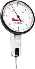 Starrett - 0.008 Inch Range, 0.0001 Inch Dial Graduation, Horizontal Dial Test Indicator - 1-9/16 Inch White Dial, 0-4-0 Dial Reading - Makers Industrial Supply