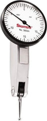 Starrett - 0.03 Inch Range, 0.0005 Inch Dial Graduation, Horizontal Dial Test Indicator - 1-1/4 Inch White Dial, 0-15-0 Dial Reading - Makers Industrial Supply