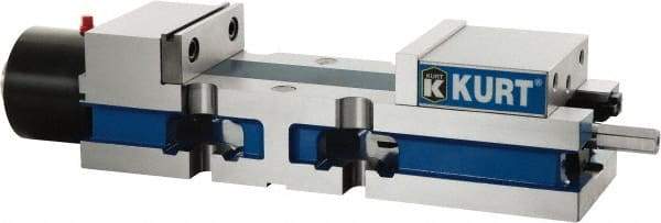 Kurt - 4" Jaw Width, 6" Jaw Opening Capacity, Horizontal Stationary Machine Vise - Hydraulic Operation, 7,800 Lb Capacity, 1 Station, 14.16" Long x 3.4900" High x 1-15/64" Deep, 1.235" Jaw Height, Ductile Iron - Makers Industrial Supply