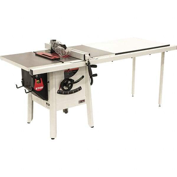 Jet - 10" Blade Diam, 5/8" Arbor Diam, 1 Phase Table Saw - 1-3/4 hp, 27" Wide, 115 Volt, 3-1/8" Cutting Depth - Makers Industrial Supply