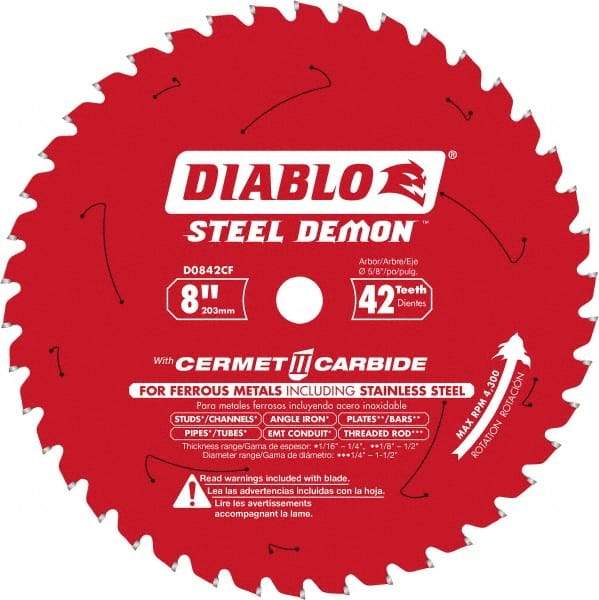 Freud - 8" Diam, 5/8" Arbor Hole Diam, 42 Tooth Wet & Dry Cut Saw Blade - Carbide-Tipped, Burr-Free Action, Standard Round Arbor - Makers Industrial Supply