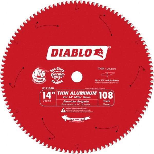 Freud - 14" Blade Diam, 108 Teeth, Carbide-Tipped Cold Saw Blade - 1" Arbor Hole Diam, 0.071" Blade Thickness - Makers Industrial Supply