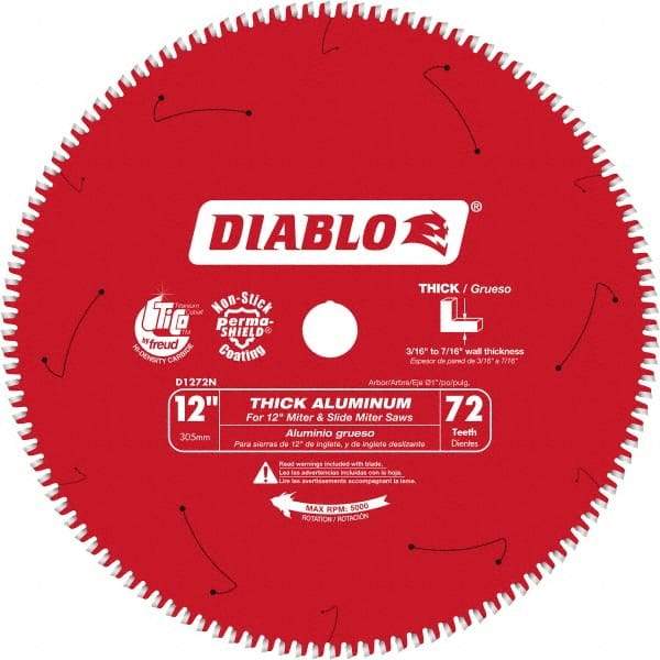 Freud - 12" Blade Diam, 72 Teeth, Carbide-Tipped Cold Saw Blade - 1" Arbor Hole Diam, 0.071" Blade Thickness - Makers Industrial Supply