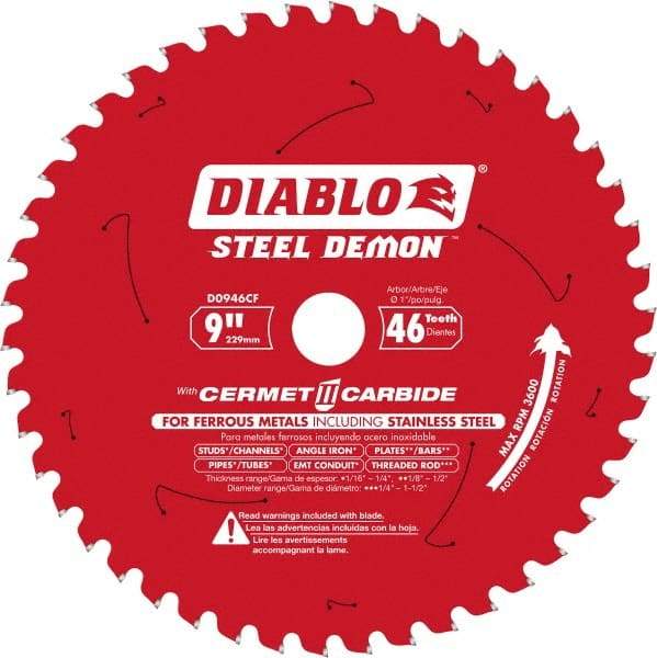 Freud - 9" Blade Diam, 46 Teeth, Carbide-Tipped Cold Saw Blade - 1" Arbor Hole Diam, 1/16" Blade Thickness - Makers Industrial Supply