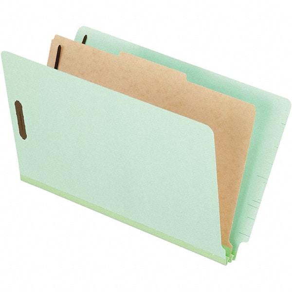 Pendaflex - 8-1/2 x 14", Legal, Pale Green, Classification Folders with End Tab Fastener - 25 Point Stock, End Tab Cut Location - Makers Industrial Supply