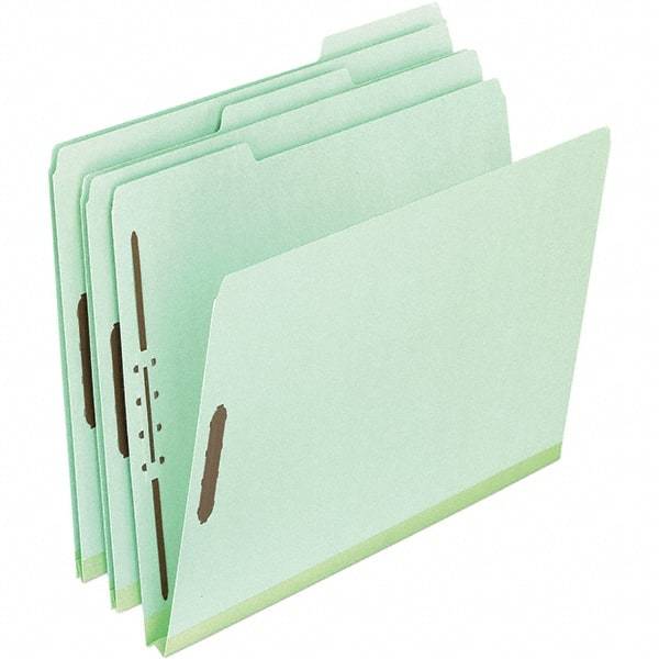 Pendaflex - 8-1/2 x 11", Letter Size, Green, Classification Folders with Top Tab Fastener - 25 Point Stock, Assorted Tab Cut Location - Makers Industrial Supply