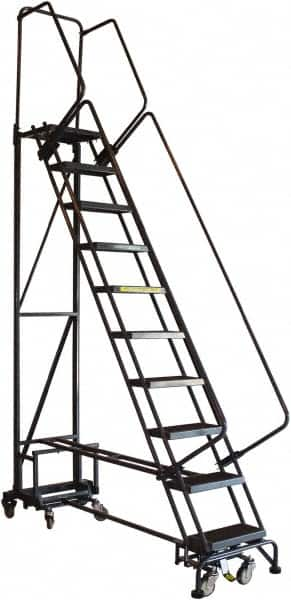 Ballymore - 90" 9 Step Ladder - Rolling Safety Ladder, 450 Lb Capacity, 90" Platform Height, 26" Base Width x 63" Base Depth, Abrasive Mat Tread - Makers Industrial Supply