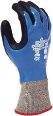 SHOWA - Size S (6), ANSI Cut Lvl A4, Abrasion Lvl 4, Foam Nitrile Coated Polyester/Nylon/Stainless Steel/Kevlar Cut Resistant Gloves - Fully Coated Coated, Knit Wrist, Black/Blue, Paired - Makers Industrial Supply