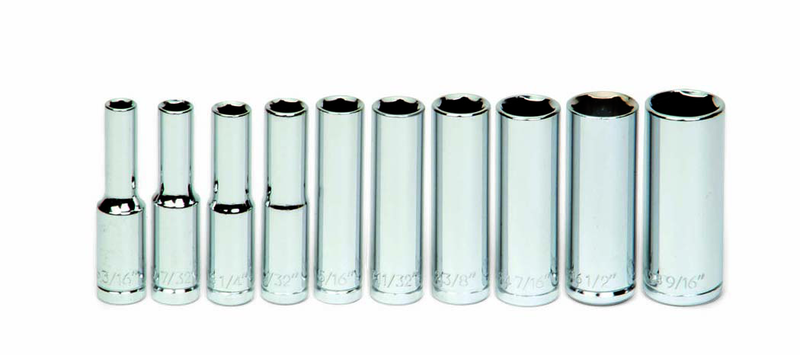 10 Piece - 1/4" Drive - 6 Point - Deep - Socket Set on Clip Rail SAE - Makers Industrial Supply