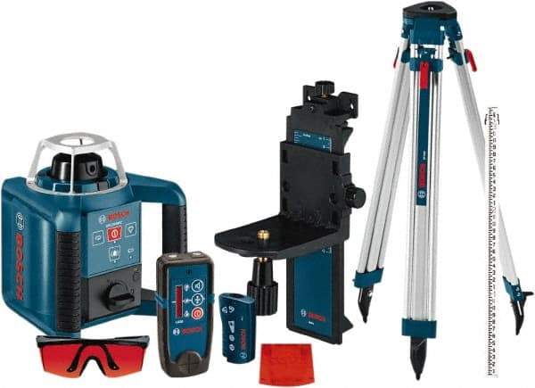 Bosch - 1,000' Measuring Range, 1/8" at 100' Accuracy, Self-Leveling Horizontal & Vertical Rotary Laser - ±5° Self Leveling Range, 1 Beam, 2-D Battery Included - Makers Industrial Supply