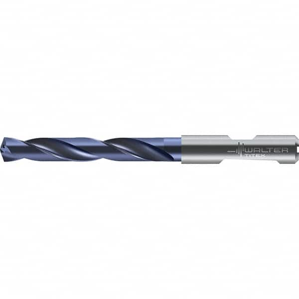 Walter-Titex - 12.8mm 140° Solid Carbide Jobber Drill - TiAlN Finish, Right Hand Cut, Spiral Flute, Round with Flats Shank, 124mm OAL - Makers Industrial Supply