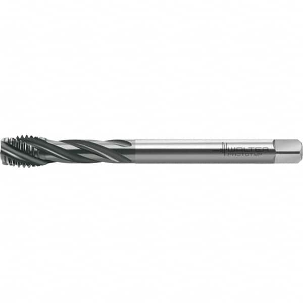 Walter-Prototyp - M12x1.75 Metric 4 Flute 6HX Semi-Bottoming Spiral Flute Tap - High Speed Steel, TiAlN Finish, 110mm OAL, Right Hand Flute, Right Hand Thread, Series TC121 - Exact Industrial Supply