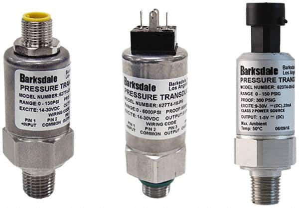 Barksdale - 75 Max psi, ±0.5% Accuracy, 7/16-20 UNF-2A (Male) Connection Pressure Transducer - 4 to 20mA Output Signal, M12 Hirschman Connector Wetted Parts, 7/16" Thread, -40 to 185°F, 28 Volts - Makers Industrial Supply