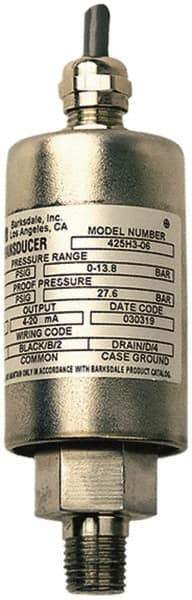 Barksdale - 3,000 Max psi, ±0.25% Accuracy, 1/4-18 NPT (Male) Connection Pressure Transducer - 0.5 to 5.5 VDC Output Signal, M12 Hirschman Connector Wetted Parts, 1/4" Thread, -40 to 185°F, 30 Volts - Makers Industrial Supply