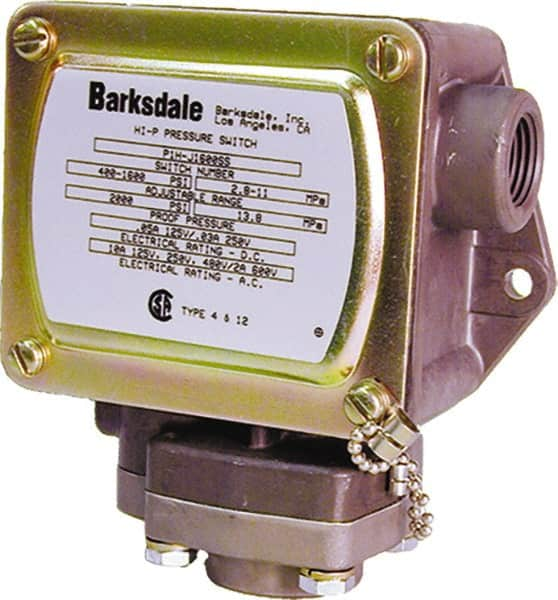 Barksdale - 0.5 to 30 PSI Adjustable Range, 2,000 Max psi, Diaphragm Piston Pressure Switch - 1/4 NPT Female, Screw Terminals, SPDT Contact, SS Wetted Parts, 2% Repeatability - Makers Industrial Supply