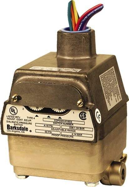 Barksdale - 1.5 to 150 psi Adjustable Range, 300 Max psi, Differential Pressure Switch - 1/8 NPT Female, 18in Free Leads, SPDT Contact, 300SS Wetted Parts, 0.5% Repeatability - Makers Industrial Supply