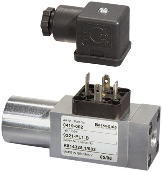 Barksdale - 510 to 5,800 psi Adjustable Range, 8,700 Max psi, Compact Pressure Switch - 1/4 NPT Female, DIN 43650, SPDT Contact, SS Wetted Parts, 2% Repeatability - Makers Industrial Supply