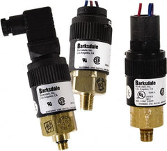 Barksdale - 70 to 250 psi Adjustable Range, 1,000 Max psi, Compact Pressure Switch - 1/4 NPT Male, DIN 43650, SPDT Contact, Brass Wetted Parts, 2% Repeatability - Makers Industrial Supply