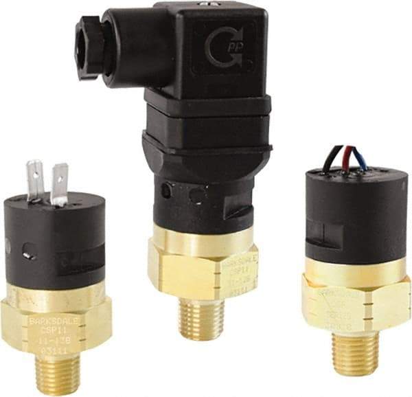 Barksdale - 5 to 5 psi Adjustable Range, 350 Max psi, Compact Pressure Switch - 7/16-20 UNF SAE, DIN 43650A, SPDT Contact, Brass Wetted Parts, 3% Repeatability - Makers Industrial Supply