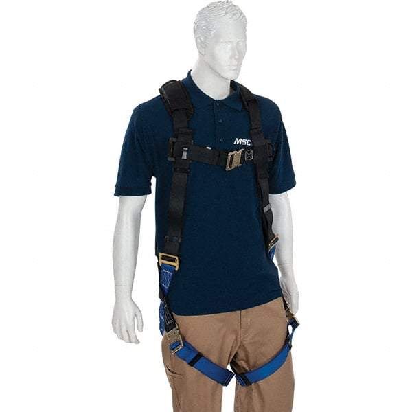 PRO-SAFE - 310 Lb Capacity, Size X-Large, Full Body Quick-Connect Harness - Polyester, Quick-Connect Leg Straps, Tongue Buckle Chest Strap, Gray/Blue, Airflow Backpad, AntiTangle Strap & Back D Ring - Makers Industrial Supply