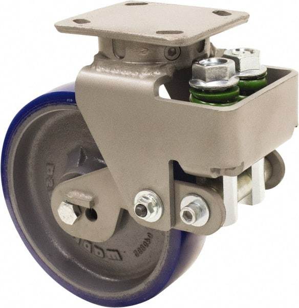 Hamilton - 8" Diam x 2" Wide, Polyurethane Mold on to Cast Iron Center Swivel Caster - 1,200 Lb Capacity, Top Plate Mount, 4" x 5" Plate, Sealed Precision Ball Bearing Bearing - Makers Industrial Supply