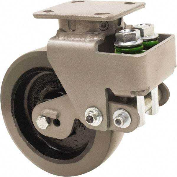 Hamilton - 8" Diam x 2" Wide, Polyurethane Mold on to Cast Iron Center Swivel Caster - 1,645 Lb Capacity, Top Plate Mount, 4" x 5" Plate, Sealed Precision Ball Bearing Bearing - Makers Industrial Supply