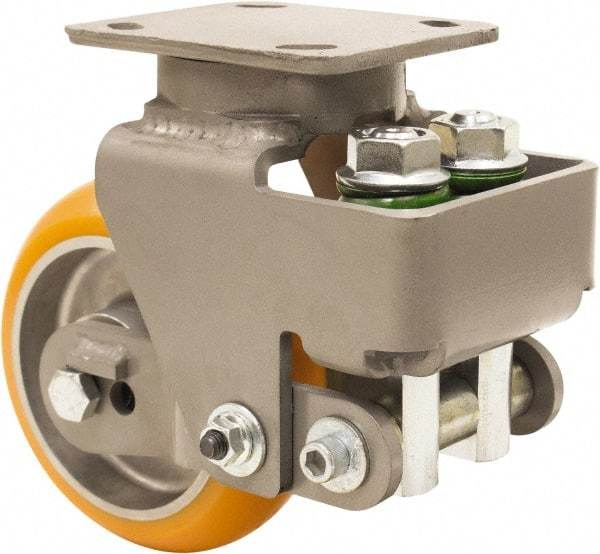 Hamilton - 6" Diam x 2" Wide, Polyurethane Mold on to Cast Iron Center Swivel Caster - 1,400 Lb Capacity, Top Plate Mount, 4" x 5" Plate, Sealed Precision Ball Bearing Bearing - Makers Industrial Supply