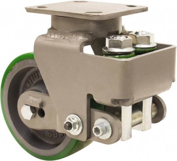 Hamilton - 6" Diam x 2" Wide, Polyurethane Mold on to Cast Iron Center Swivel Caster - 1,200 Lb Capacity, Top Plate Mount, 4" x 5" Plate, Sealed Precision Ball Bearing Bearing - Makers Industrial Supply