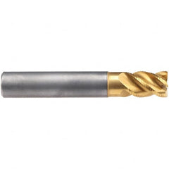 Emuge - 8mm Diam, 12mm LOC, 4 Flute Solid Carbide Roughing & Finishing End Mill - TiN/TiAlN Finish, 58mm OAL, 8mm Shank Diam, Cylindrical Shank, 45° Helix, Stub Length - Makers Industrial Supply