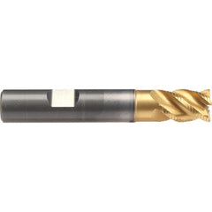 Emuge - 8mm Diam, 12mm LOC, 4 Flute Solid Carbide Roughing & Finishing End Mill - TiN/TiAlN Finish, 58mm OAL, 8mm Shank Diam, Weldon Shank, 45° Helix, Stub Length - Makers Industrial Supply