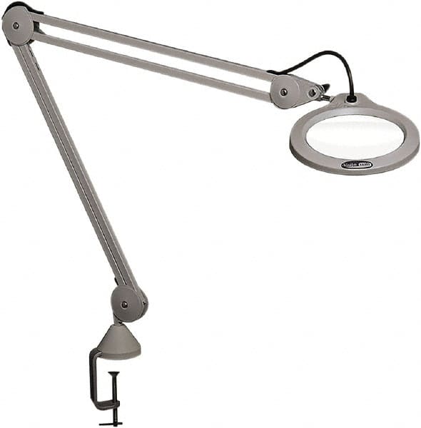 Vision Engineering - 45" Arm, Spring Suspension, Clamp Mount, LED, Light Gray, Magnifying Task Light - 10 Watts, 100-240 Volts, 2.25x Magnification, 5" Wide x 8" Long - Makers Industrial Supply