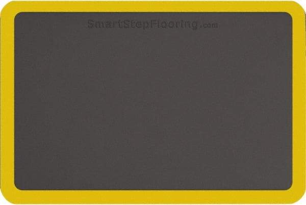 Smart Step - 3' Long x 2' Wide, Dry Environment, Anti-Fatigue Matting - Gray with Yellow Borders, Urethane with Urethane Sponge Base, Beveled on All 4 Sides - Makers Industrial Supply