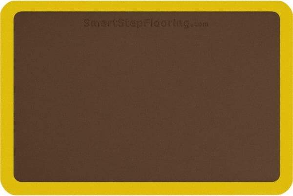 Smart Step - 3' Long x 2' Wide, Dry Environment, Anti-Fatigue Matting - Brown with Yellow Borders, Urethane with Urethane Sponge Base, Beveled on All 4 Sides - Makers Industrial Supply