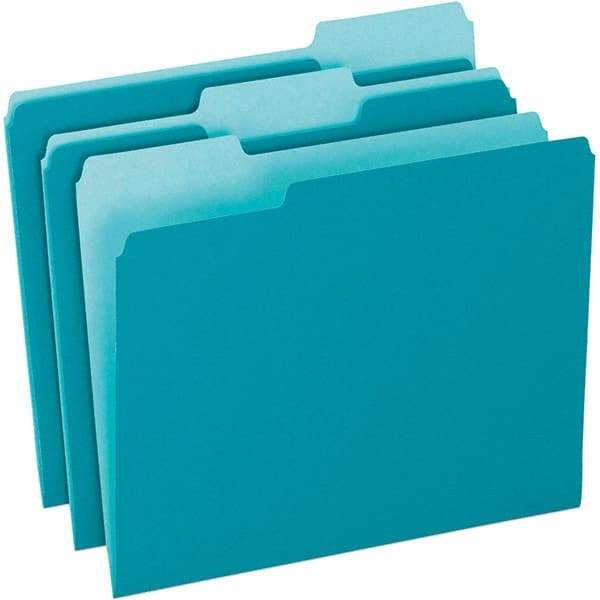 Pendaflex - 11-5/8 x 9-1/2", Letter Size, Teal, File Folders with Top Tab - 11 Point Stock, Assorted Tab Cut Location - Makers Industrial Supply