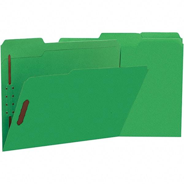 UNIVERSAL - 8-1/2 x 11", Letter Size, Green, File Folders with Top Tab - 11 Point Stock, Assorted Tab Cut Location - Makers Industrial Supply