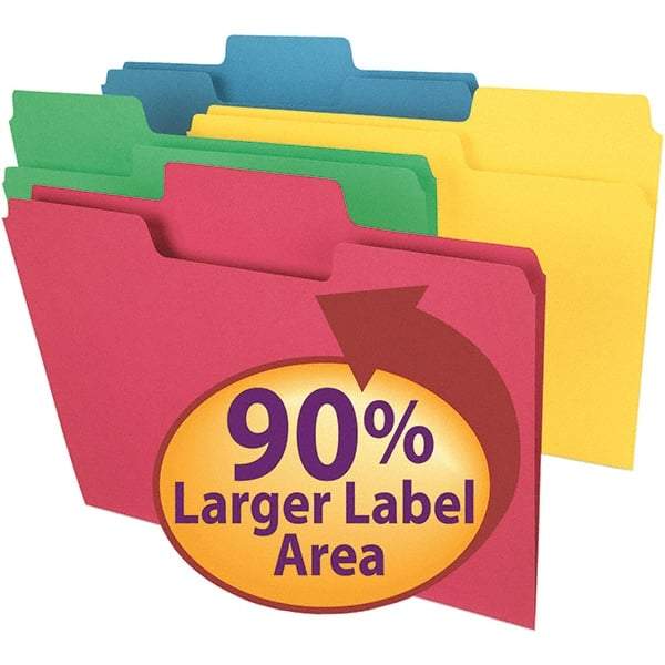 SMEAD - 11-5/8 x 9-1/2", Letter Size, Assorted Colors, File Folders with Top Tab - 11 Point Stock, Assorted Tab Cut Location - Makers Industrial Supply