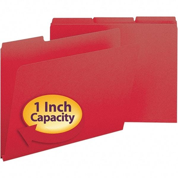 SMEAD - 11-3/4 x 9-1/2", Letter Size, Bright Red, File Folders with Top Tab - 23 Point Stock, Assorted Tab Cut Location - Makers Industrial Supply