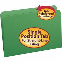 SMEAD - 14-3/4 x 9-1/2", Legal, Green, File Folders with Top Tab - 11 Point Stock, Straight Tab Cut Location - Makers Industrial Supply