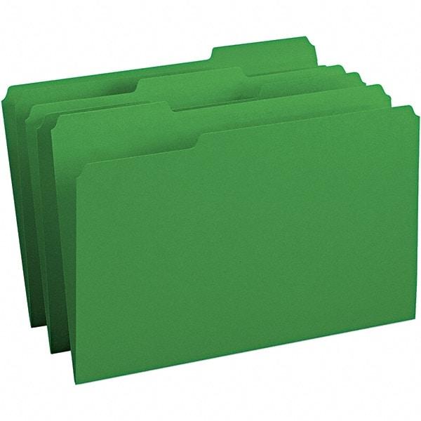 SMEAD - 14-3/4 x 9-1/2", Legal, Green, File Folders with Top Tab - 11 Point Stock, Assorted Tab Cut Location - Makers Industrial Supply