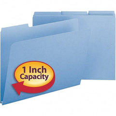 SMEAD - 11-3/4 x 9-1/2", Letter Size, Blue, File Folders with Top Tab - 23 Point Stock, Assorted Tab Cut Location - Makers Industrial Supply