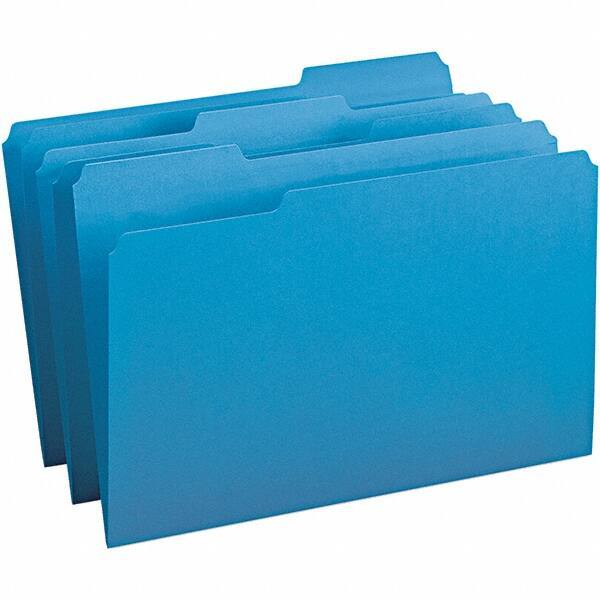 SMEAD - 14-3/4 x 9-1/2", Legal, Blue, File Folders with Top Tab - 11 Point Stock, Assorted Tab Cut Location - Makers Industrial Supply