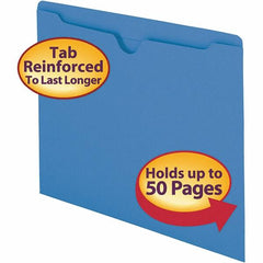 SMEAD - 11-3/4 x 9-1/2", Letter Size, Blue, File Folders with Top Tab - 11 Point Stock, Straight Tab Cut Location - Makers Industrial Supply