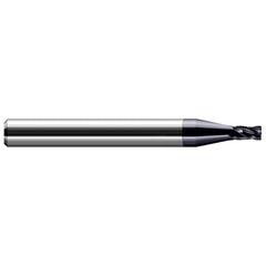 Corner Radius End Mill: 0.047″ Dia, 0.071″ LOC, 0.005″ Radius, 4 Flutes, Solid Carbide 1-1/2″ OAL, 1/8″ Shank Dia, 30 ° Helix, AlTiN Coated, Corner Radius End