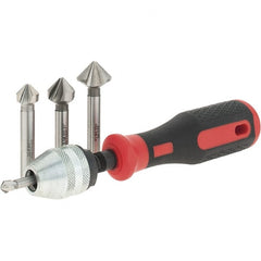 Countersink Set: 4 Pc, 0.248 to 0.807″ Head Dia, 3 Flute 0.248 to 0.807″ Shank Dia, 1-3/4 to 2-1/2″ OAL, Bright (Polished) Finish, Cobalt Steel