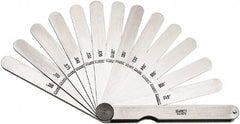 Starrett - Feeler Gage Sets; Maximum Thickness (Decimal Inch): 0.0015 ; Minimum Thickness (Decimal Inch): 0.2000 ; Number of Leaves: 13 ; Material: Stainless Steel ; Leaf Length (Inch): 4-1/2 ; Width (Inch): 1/2 - Exact Industrial Supply