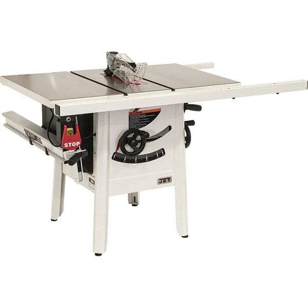 Jet - 10" Blade Diam, 5/8" Arbor Diam, 1 Phase Table Saw - 1-3/4 hp, 27" Wide, 115 Volt, 3-1/8" Cutting Depth - Makers Industrial Supply