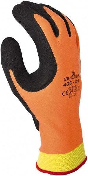 SHOWA - Size XL (9) Rubber Coated Rubber Cold Protection Work Gloves - For Winter Transportation, Field Work, Cold Storage, Fully Coated, Gauntlet Cuff, Full Fingered, Orange, Paired - Makers Industrial Supply